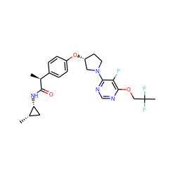 C[C@H](C(=O)N[C@@H]1C[C@@H]1C)c1ccc(O[C@@H]2CCN(c3ncnc(OCC(C)(F)F)c3F)C2)cc1 ZINC001772570311