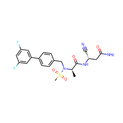 C[C@H](C(=O)N[C@H](C#N)CC(N)=O)N(Cc1ccc(-c2cc(F)cc(F)c2)cc1)S(C)(=O)=O ZINC000653790518