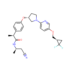 C[C@H](C(=O)N[C@H](C)CC#N)c1ccc(O[C@@H]2CCN(c3ccc(OC[C@H]4CC4(F)F)cn3)C2)cc1 ZINC001772574173