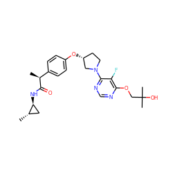 C[C@H](C(=O)N[C@H]1C[C@@H]1C)c1ccc(O[C@@H]2CCN(c3ncnc(OCC(C)(C)O)c3F)C2)cc1 ZINC001772582033