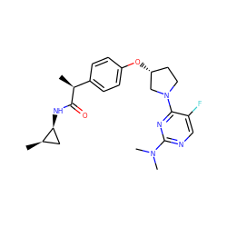 C[C@H](C(=O)N[C@H]1C[C@H]1C)c1ccc(O[C@@H]2CCN(c3nc(N(C)C)ncc3F)C2)cc1 ZINC000221024947