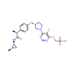 C[C@H](C(=O)N[C@H]1C[C@H]1C)c1ccc(O[C@@H]2CCN(c3ncnc(OCC(C)(C)O)c3Cl)C2)cc1 ZINC000221034844