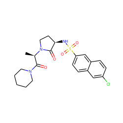 C[C@H](C(=O)N1CCCCC1)N1CC[C@@H](NS(=O)(=O)c2ccc3cc(Cl)ccc3c2)C1=O ZINC000014950178