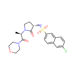 C[C@H](C(=O)N1CCOCC1)N1CC[C@H](NS(=O)(=O)c2ccc3cc(Cl)ccc3c2)C1=O ZINC000014950175