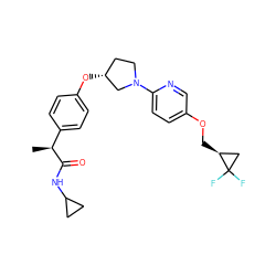 C[C@H](C(=O)NC1CC1)c1ccc(O[C@@H]2CCN(c3ccc(OC[C@H]4CC4(F)F)cn3)C2)cc1 ZINC001772606368