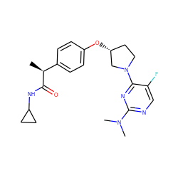 C[C@H](C(=O)NC1CC1)c1ccc(O[C@@H]2CCN(c3nc(N(C)C)ncc3F)C2)cc1 ZINC001772623857