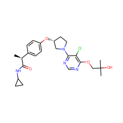 C[C@H](C(=O)NC1CC1)c1ccc(O[C@@H]2CCN(c3ncnc(OCC(C)(C)O)c3Cl)C2)cc1 ZINC000221024635