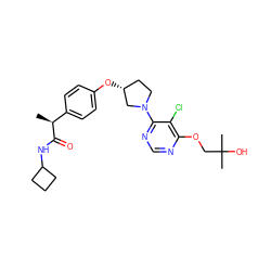 C[C@H](C(=O)NC1CCC1)c1ccc(O[C@@H]2CCN(c3ncnc(OCC(C)(C)O)c3Cl)C2)cc1 ZINC001772655969