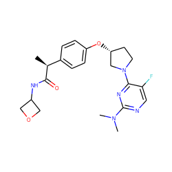 C[C@H](C(=O)NC1COC1)c1ccc(O[C@@H]2CCN(c3nc(N(C)C)ncc3F)C2)cc1 ZINC001772611843