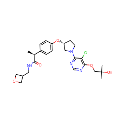 C[C@H](C(=O)NCC1COC1)c1ccc(O[C@@H]2CCN(c3ncnc(OCC(C)(C)O)c3Cl)C2)cc1 ZINC001772627702