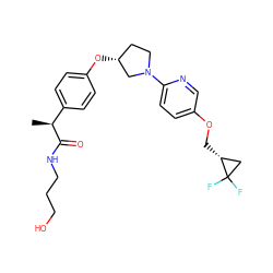 C[C@H](C(=O)NCCCO)c1ccc(O[C@@H]2CCN(c3ccc(OC[C@@H]4CC4(F)F)cn3)C2)cc1 ZINC001772658016