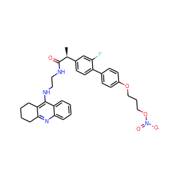 C[C@H](C(=O)NCCNc1c2c(nc3ccccc13)CCCC2)c1ccc(-c2ccc(OCCCO[N+](=O)[O-])cc2)c(F)c1 ZINC000096270072