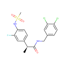 C[C@H](C(=O)NCc1ccc(Cl)c(Cl)c1)c1ccc(NS(C)(=O)=O)c(F)c1 ZINC000073224045