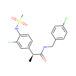 C[C@H](C(=O)NCc1ccc(Cl)cc1)c1ccc(NS(C)(=O)=O)c(F)c1 ZINC000082157685