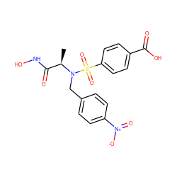 C[C@H](C(=O)NO)N(Cc1ccc([N+](=O)[O-])cc1)S(=O)(=O)c1ccc(C(=O)O)cc1 ZINC000027556479