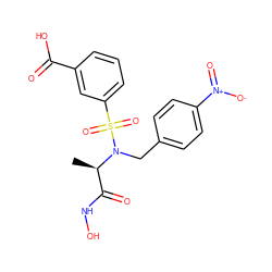 C[C@H](C(=O)NO)N(Cc1ccc([N+](=O)[O-])cc1)S(=O)(=O)c1cccc(C(=O)O)c1 ZINC000027556355