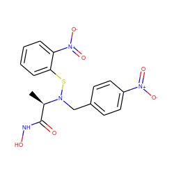 C[C@H](C(=O)NO)N(Cc1ccc([N+](=O)[O-])cc1)Sc1ccccc1[N+](=O)[O-] ZINC000027556309