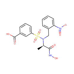 C[C@H](C(=O)NO)N(Cc1ccccc1[N+](=O)[O-])S(=O)(=O)c1cccc(C(=O)O)c1 ZINC000026376043