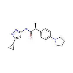 C[C@H](C(=O)Nc1cc(C2CC2)[nH]n1)c1ccc(N2CCCC2)cc1 ZINC000013643016