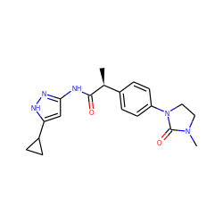 C[C@H](C(=O)Nc1cc(C2CC2)[nH]n1)c1ccc(N2CCN(C)C2=O)cc1 ZINC000013643002