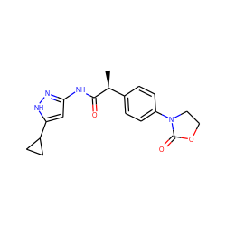 C[C@H](C(=O)Nc1cc(C2CC2)[nH]n1)c1ccc(N2CCOC2=O)cc1 ZINC000000009332