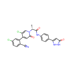 C[C@H](C(=O)Nc1ccc(-c2cc(=O)[nH][nH]2)cc1)n1cc(Cl)c(-c2cc(Cl)ccc2C#N)cc1=O ZINC001772617598