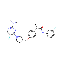 C[C@H](C(=O)Nc1cccc(F)c1)c1ccc(O[C@@H]2CCN(c3nc(N(C)C)ncc3F)C2)cc1 ZINC001772587907