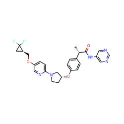 C[C@H](C(=O)Nc1cncnc1)c1ccc(O[C@@H]2CCN(c3ccc(OC[C@H]4CC4(F)F)cn3)C2)cc1 ZINC001772643400