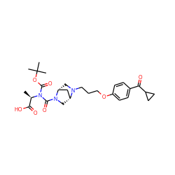 C[C@H](C(=O)O)N(C(=O)OC(C)(C)C)C(=O)N1C[C@@H]2C[C@H]1CN2CCCOc1ccc(C(=O)C2CC2)cc1 ZINC000026834000