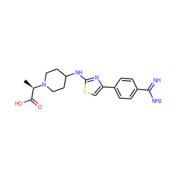 C[C@H](C(=O)O)N1CCC(Nc2nc(-c3ccc(C(=N)N)cc3)cs2)CC1 ZINC000013765811