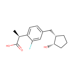 C[C@H](C(=O)O)c1ccc(C[C@@H]2CCC[C@@H]2O)cc1F ZINC000064447904