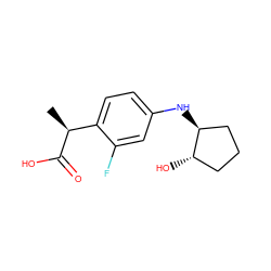 C[C@H](C(=O)O)c1ccc(N[C@H]2CCC[C@@H]2O)cc1F ZINC000084711465