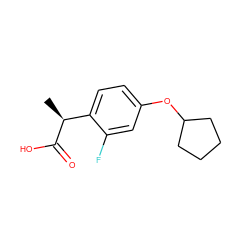 C[C@H](C(=O)O)c1ccc(OC2CCCC2)cc1F ZINC000084723706