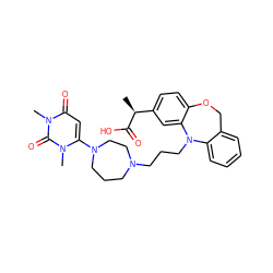 C[C@H](C(=O)O)c1ccc2c(c1)N(CCCN1CCCN(c3cc(=O)n(C)c(=O)n3C)CC1)c1ccccc1CO2 ZINC000071297042