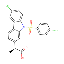 C[C@H](C(=O)O)c1ccc2c3cc(Cl)ccc3n(S(=O)(=O)c3ccc(Cl)cc3)c2c1 ZINC000035079422