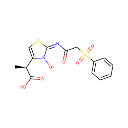 C[C@H](C(=O)O)c1cs/c(=N/C(=O)CS(=O)(=O)c2ccccc2)n1O ZINC000040980278