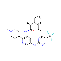 C[C@H](C(N)=O)c1ccccc1CCc1nc(Nc2ccc(C3CCN(C)CC3)nc2)ncc1C(F)(F)F ZINC000211046126