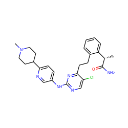 C[C@H](C(N)=O)c1ccccc1CCc1nc(Nc2ccc(C3CCN(C)CC3)nc2)ncc1Cl ZINC000211113776