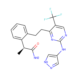 C[C@H](C(N)=O)c1ccccc1CCc1nc(Nc2cn[nH]c2)ncc1C(F)(F)F ZINC000211035089