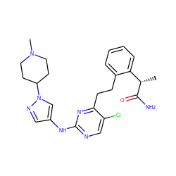 C[C@H](C(N)=O)c1ccccc1CCc1nc(Nc2cnn(C3CCN(C)CC3)c2)ncc1Cl ZINC000211023428