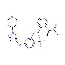 C[C@H](C(N)=O)c1ccccc1CCc1nc(Nc2cnn(C3CCNCC3)c2)ncc1C(F)(F)F ZINC000211035231