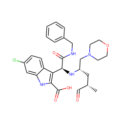 C[C@H](C=O)C[C@@H](CN1CCOCC1)N[C@H](C(=O)NCc1ccccc1)c1c(C(=O)O)[nH]c2cc(Cl)ccc12 ZINC000200208974