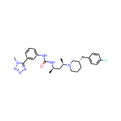 C[C@H](C[C@@H](C)N1CCC[C@@H](Cc2ccc(F)cc2)C1)NC(=O)Nc1cccc(-c2nnnn2C)c1 ZINC000029129925