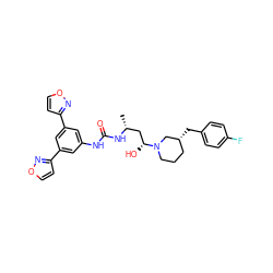 C[C@H](C[C@@H](O)N1CCC[C@@H](Cc2ccc(F)cc2)C1)NC(=O)Nc1cc(-c2ccon2)cc(-c2ccon2)c1 ZINC000029129114