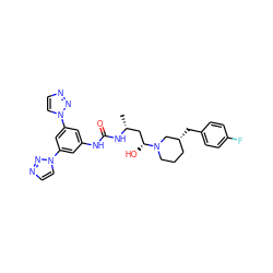 C[C@H](C[C@@H](O)N1CCC[C@@H](Cc2ccc(F)cc2)C1)NC(=O)Nc1cc(-n2ccnn2)cc(-n2ccnn2)c1 ZINC000029129155