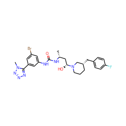 C[C@H](C[C@@H](O)N1CCC[C@@H](Cc2ccc(F)cc2)C1)NC(=O)Nc1cc(Br)cc(-c2nnnn2C)c1 ZINC000029129843