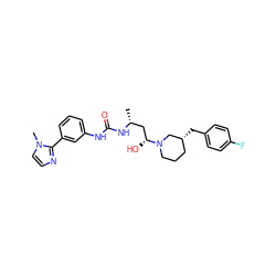 C[C@H](C[C@@H](O)N1CCC[C@@H](Cc2ccc(F)cc2)C1)NC(=O)Nc1cccc(-c2nccn2C)c1 ZINC000029129588