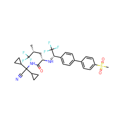 C[C@H](C[C@H](N[C@@H](c1ccc(-c2ccc(S(C)(=O)=O)cc2)cc1)C(F)(F)F)C(=O)NC(C#N)(C1CC1)C1CC1)C(F)(F)F ZINC000029040671