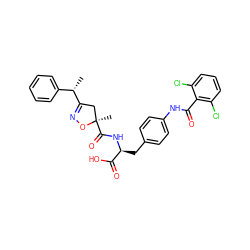 C[C@H](C1=NO[C@](C)(C(=O)N[C@@H](Cc2ccc(NC(=O)c3c(Cl)cccc3Cl)cc2)C(=O)O)C1)c1ccccc1 ZINC000059630049