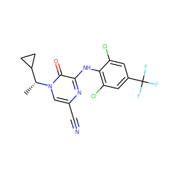 C[C@H](C1CC1)n1cc(C#N)nc(Nc2c(Cl)cc(C(F)(F)F)cc2Cl)c1=O ZINC000043068358